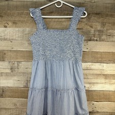 J. Crew Womens Smocked Tiered Midi Dress Blue White Stripe Ruffle Strap Large