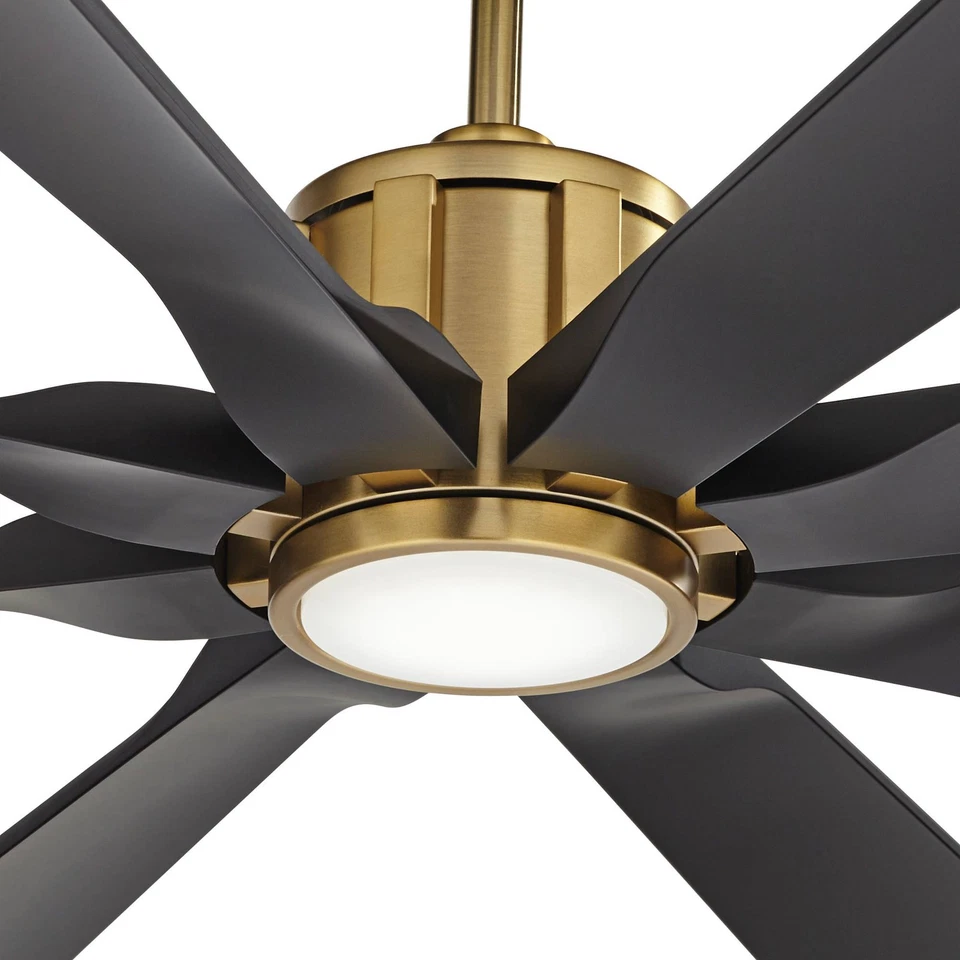 60" Defender Modern Indoor Outdoor Ceiling Fan with LED Light Remote Brass Black - Image 3 of 4