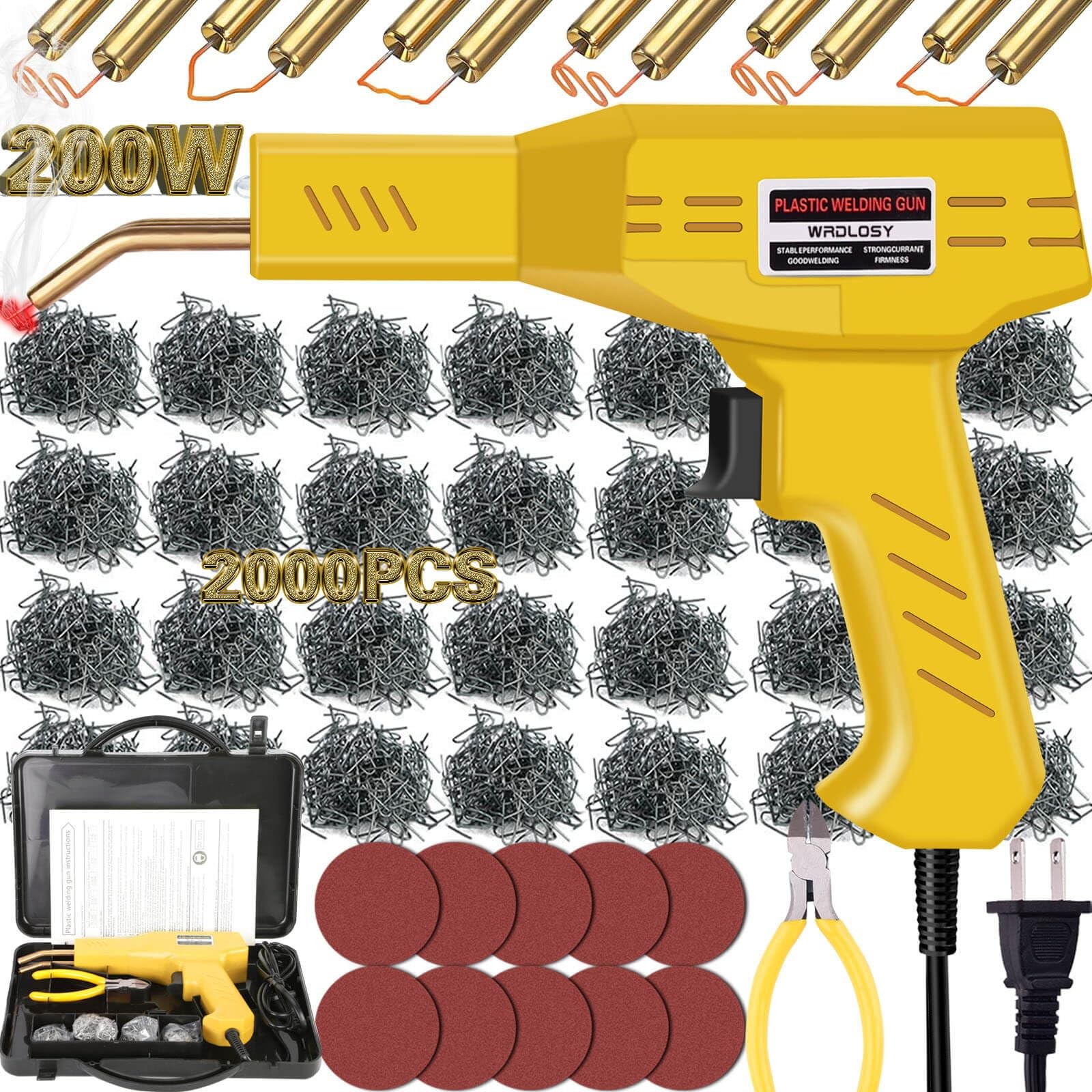 200W Plastic Welder, 2000PCS Staples 10PCS Sandpaper, Plastic welding Kit, Pl...