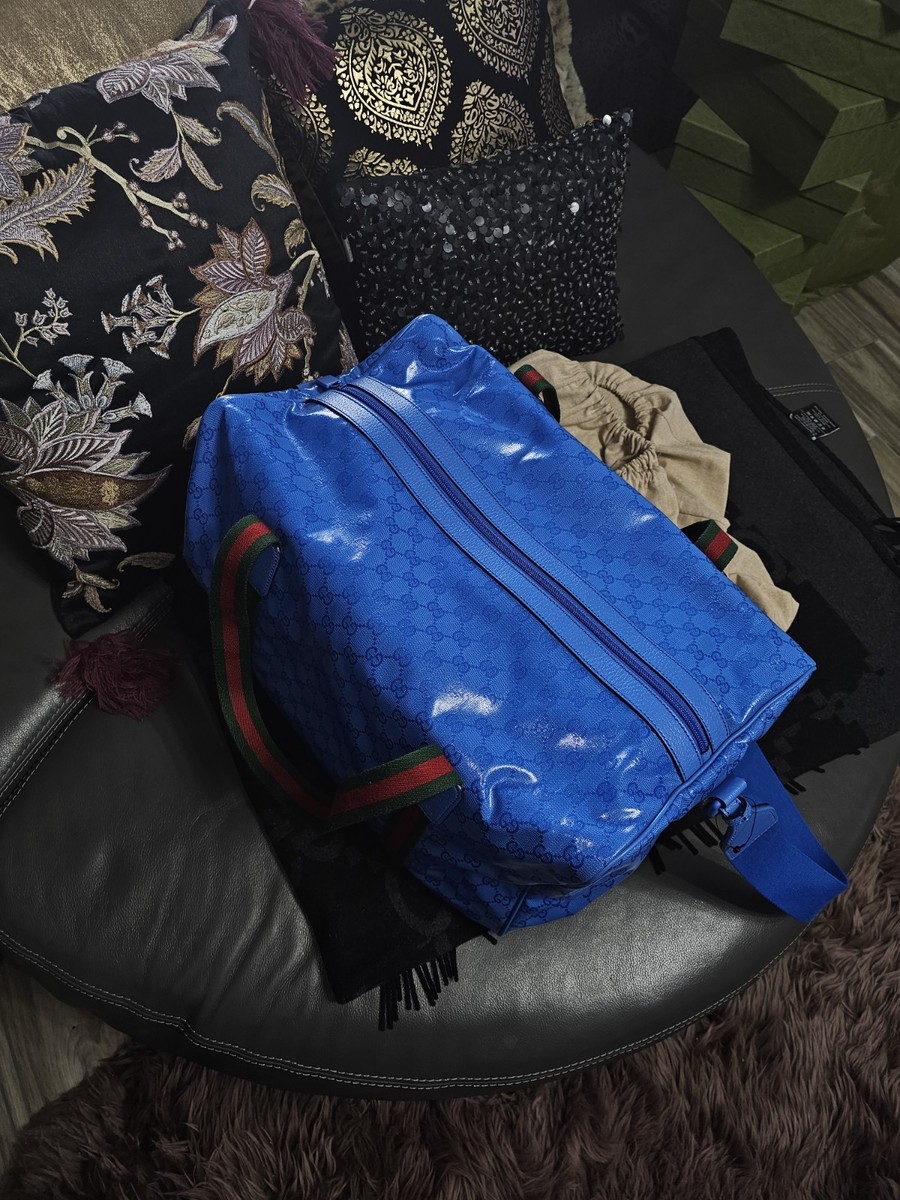 NEW Gucci GG Crystal DUFFLE Boston Bag / Shoulder Bag Blue BRAND