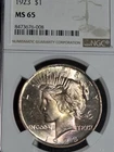 1923 $1 Peace Dollar NGC MS65 Toned