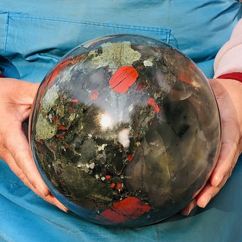 12.65LB African Bloodstone Sphere Orb Ball Marble KH3474 - Picture 5 of 18