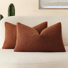 Foindtower Pack of 2, Curly Faux Fur Decorative Throw Pillow Covers Soft Fuzzy