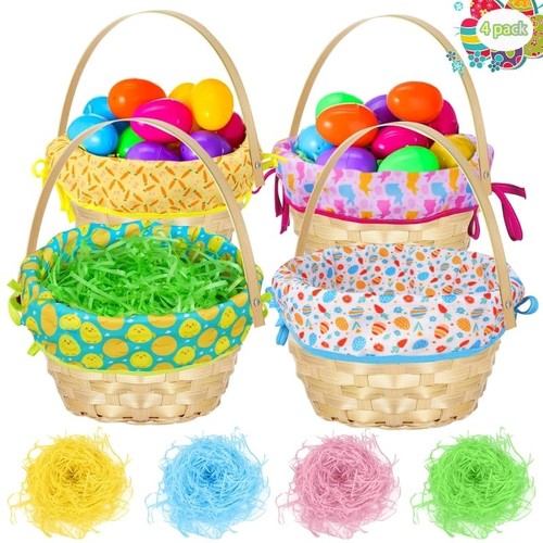 Easter baskets for kids, 4Pcs Easter Bamboo Basket with Easter Lining, Plasti...