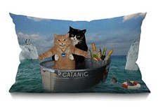 Funny Cats hrow Pillow Cover, The Two Brave Cats are Drifting in The Swn12