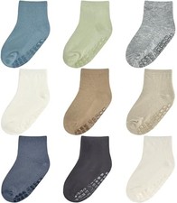 Baby Mid-Crew Socks with Grips 9 Pairs 6-12 Months Pastel Comfort - 9 Pairs