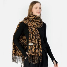Leopard Print Scarf for Women Oversized Soft Cashmere Feel Wrap Shawl