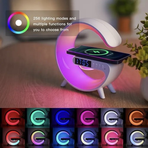 White LED Wireless Charging Station bluetooth Speaker Rhythm RGB smart Light NIB - Picture 2 of 9