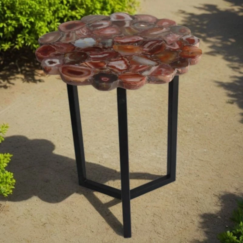 15" Red Agate Round Coffee Side End Table - Stunning Home Decor Piece - Image 3 of 4