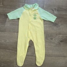 Vintage Baby Terry Cloth One Piece Button Up Pajama Sleeper USA Embroidered