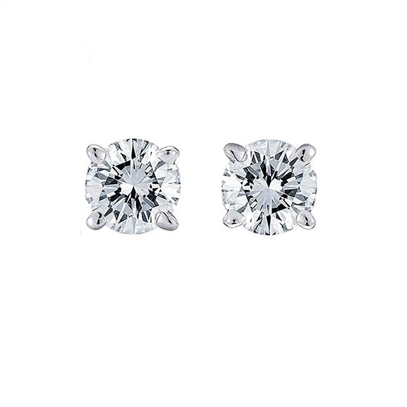 Aretes nupciales solitarios de diamantes redondos VVS1 de 1,00 quilates con acabado en oro blanco de 14 quilates Foto 3 de 4