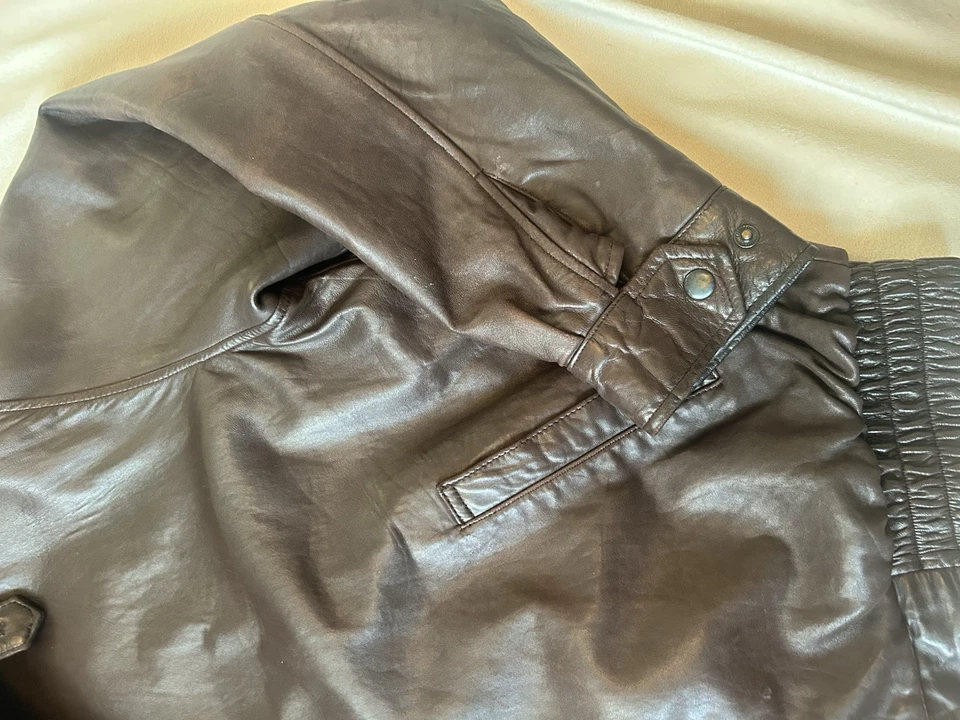 Мужская коричневая кожаная куртка Nordstrom 46R на молнии спереди Bomber подлинный винтажный стиль - Изображение 3 из 4