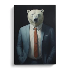 Polar Bear In A Suit Canvas Wall Art Print Framed Picture Home Decor Living Room
