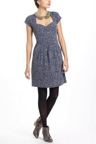 Anthropologie DELETTA L Dress CALEDONIA Cutout Textured Stretch Pockets Navy NWT - Picture 1 of 5