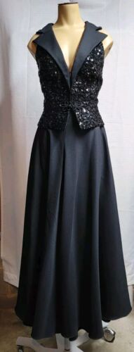 Vtg Mike Benet Black Sequin Fitted Vest Glamor Dress Palazzo Pants Chest 36 M