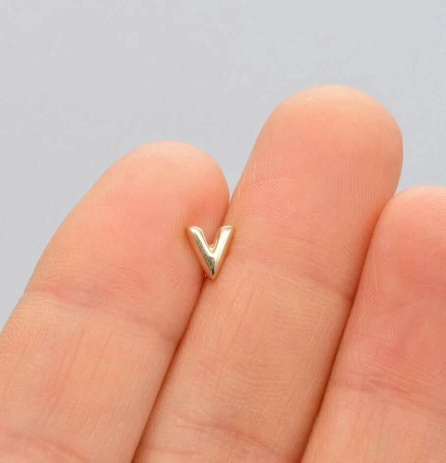 14K Solid Gold V Initial Shape Nose Piercings Barbell For Women 18 Gauge. - Image 4 of 4