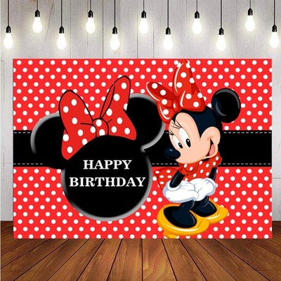 Red Minnie Mouse Photography Backdrop Kids Happy Birthday Party Photo