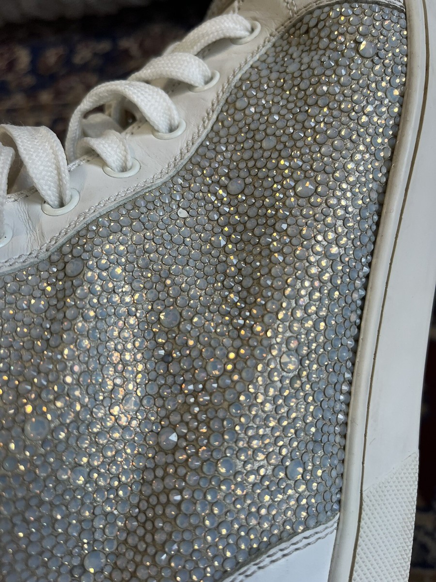 Mens Christian Louboutin White Leather Swarovski Strass Sneakers