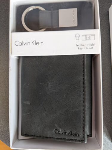 Calvin Klein dreifach gefaltete Geldbörse aus schwarzem Leder Schlüssel FOB Set - Bild 2 von 4