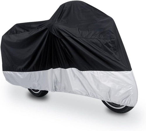 190T Motorcycle Cover Black Silver Waterproof Rain UV Protector 86.6x37.4x43.3" - Foto 1 di 12