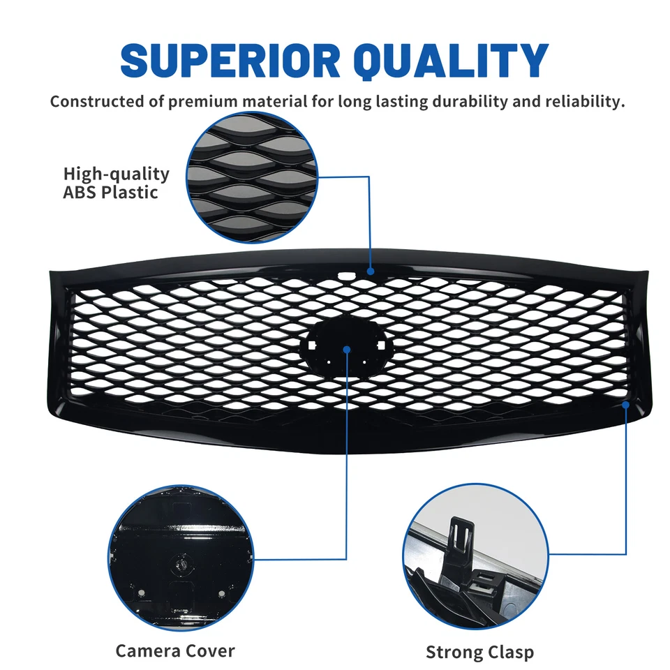 Front Grill for 2015-2019 INFINITI Q70L/Q70 With Camera Option Gloss Black - Image 4 of 4