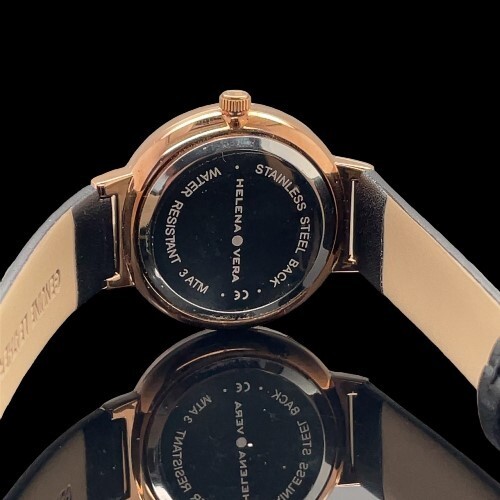 SCHMUCKJAGD DAMEN QUARZ UHR IP ROSÉGOLD MIT LEDERBAND SCHWARZ+ KRISTALLE - Bild 4 von 5