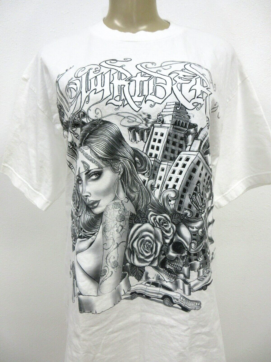 LOWRIDER WHITE & BLACK GRAPHIC SHORT SLEEVE T-SHIRT SIZE L