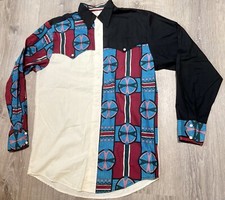 VTG Steer West Western Wear Button Shirt Aztec Print 100% Cotton Size M USA Made
