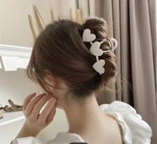 Rhinestone  Pearl Heart Shape Hair Clip -Shiny Crystal -2 Pack Bundle Deal