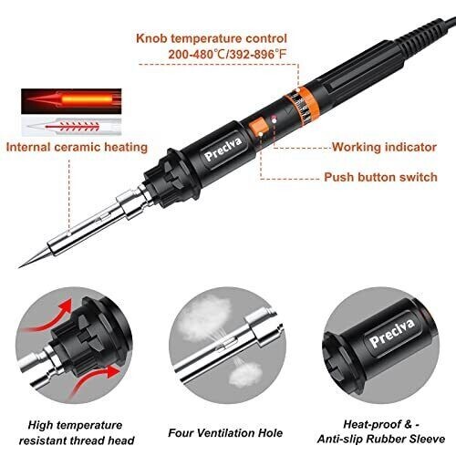 Kit Soldador Temperatura Ajustable Preciva 135W y Calefacción Rápida Cerami - Imagen 13 de 15