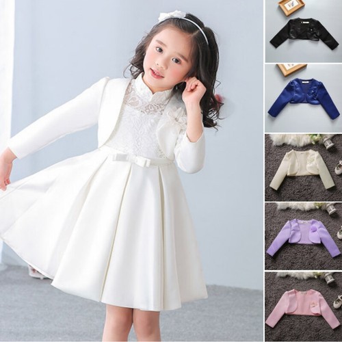 Kinder Mädchen kurzes Oberteil Satin Achselzucken Bolero Mantel Jacke offen vorne Abend Party - Bild 4 von 23