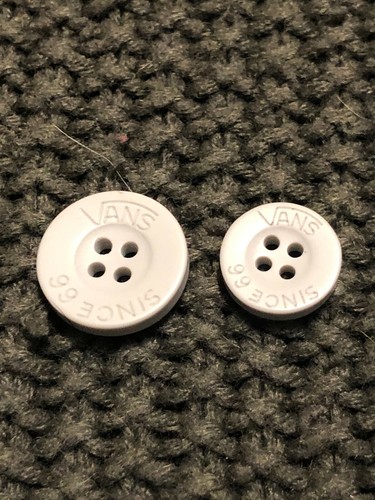 Set of 2 Light GRAY VANS Buttons - NEW - 2 sizes "Vans Since 66" - Picture 2 of 4
