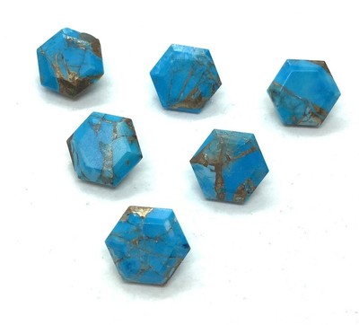 Natural Blue Copper Turquoise Faceted Cut Hexagon Shape Loose Gemstone 6mm-15mm