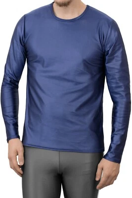 Herren Wetlook T-Shirt Comfort-Fit lange Ärmel elastisch hauteng stretch shiny - Bild 1 von 2