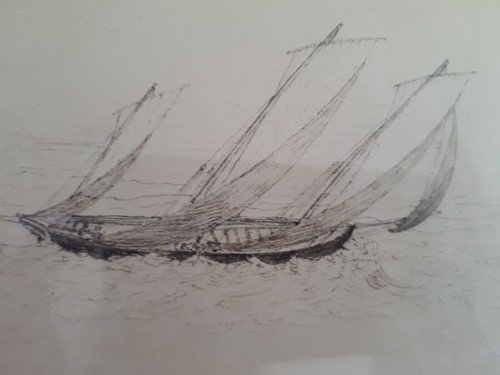 Antiguo mayordomo a lápiz de agua botes sobre agua 1839 - arte - Imagen 7 de 12