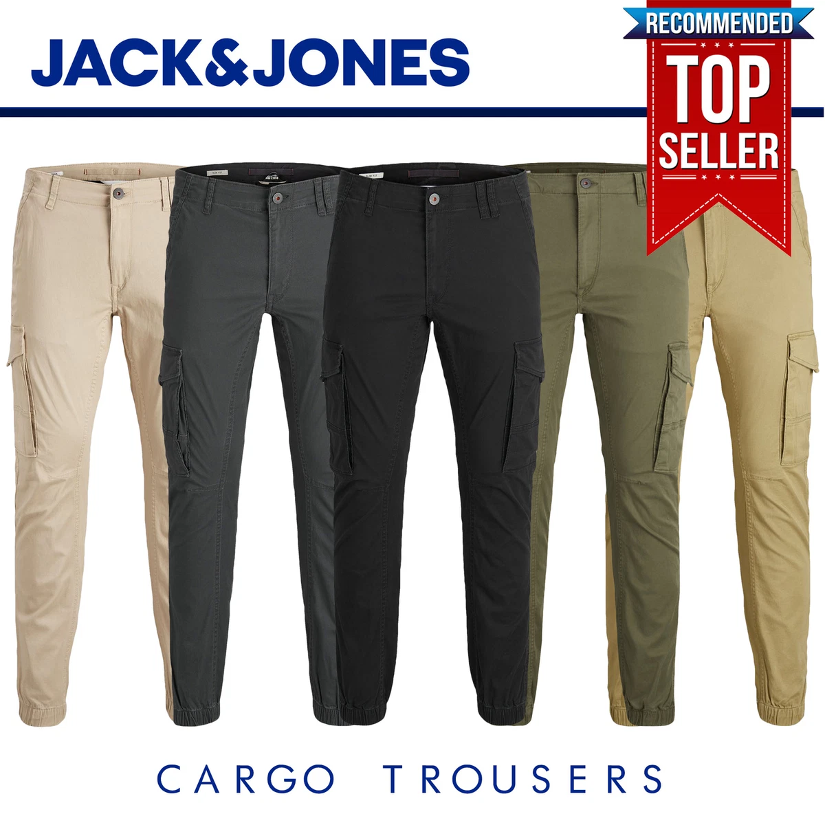 Jack & Jones Tapered Slim Fit Cuffed Cargo Pants - Dark Green | Very Ireland