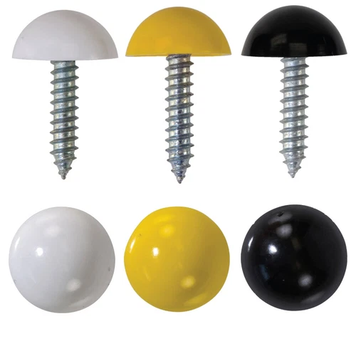 Number Plate Fasteners - Self-Tappers with Domes & Cups White/Black/Yellow