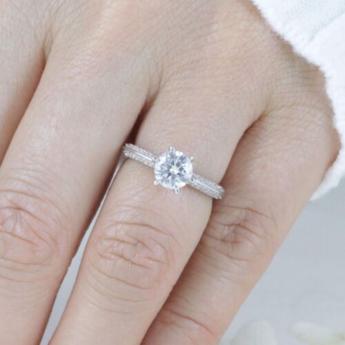 1ct Moissanite Round Cut Solitaire Engagement Ring Sterling Silver 4.5-9 S13A - Picture 4 of 9