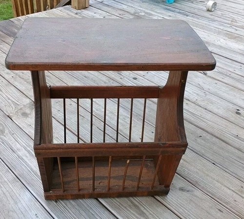 Solid Oak Magazine Rack End Table Side Accent Table