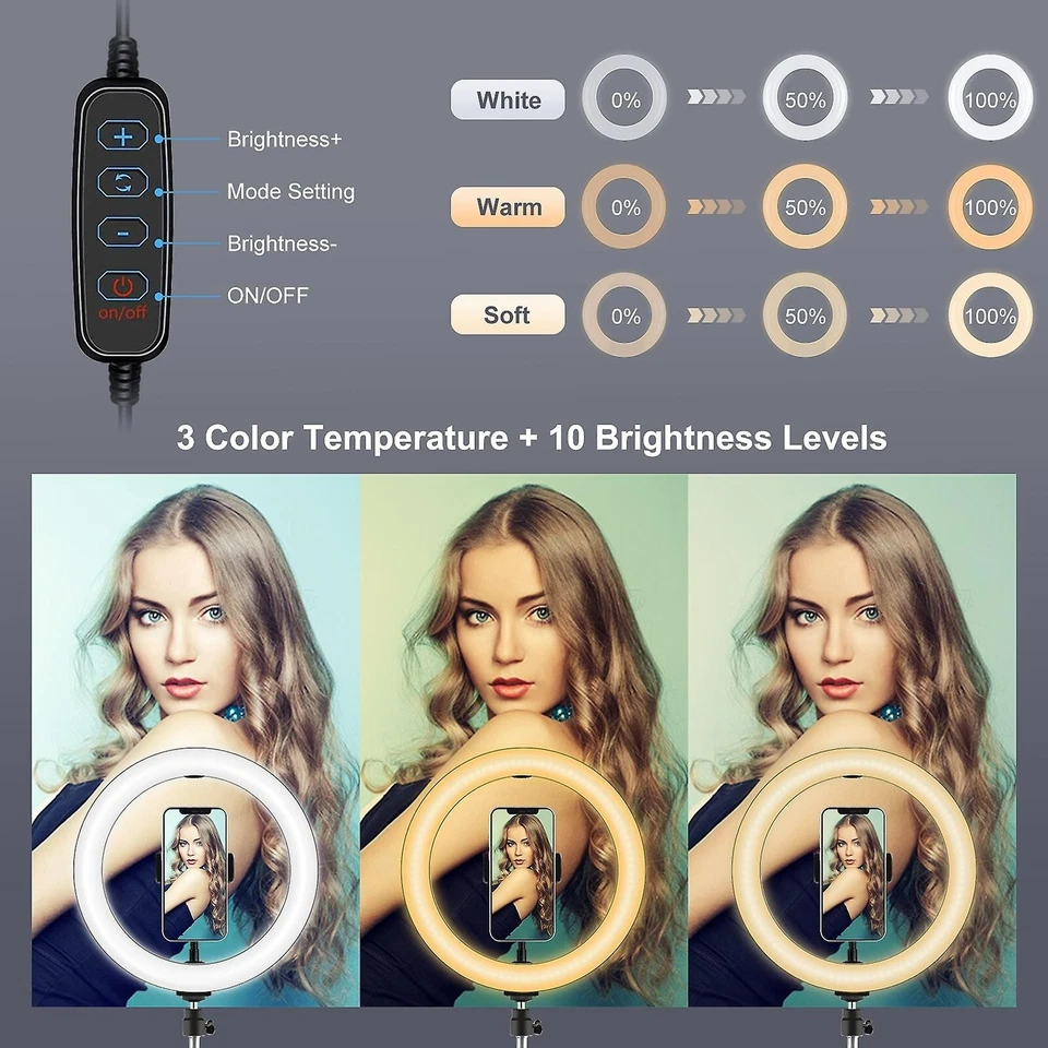 12'' LED Selfie Ring Light with Tripod Stand & Mobile Phone Holder Makeup Live - Image 2 of 4