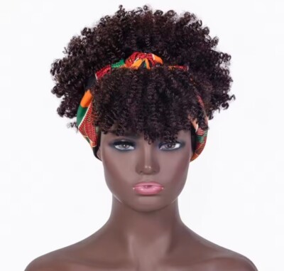 Afro Kinky Curls kurze Perücke, Stirnband mit vollen Locken