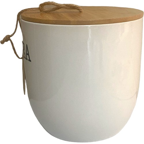 Prep Collection Ceramic Farmhouse Bamboo Lid White Tea Canister NWT - Picture 3 of 12