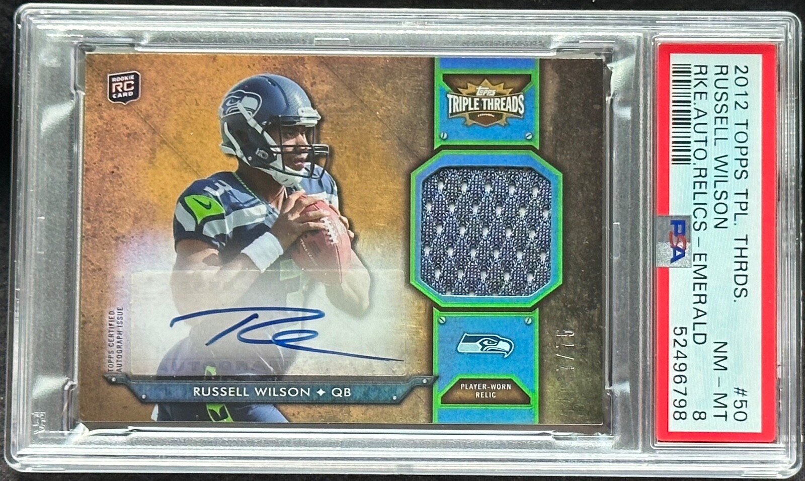 Russell Wilson Topps Triple Threads Rookies Autograph Relics #50 Emerald