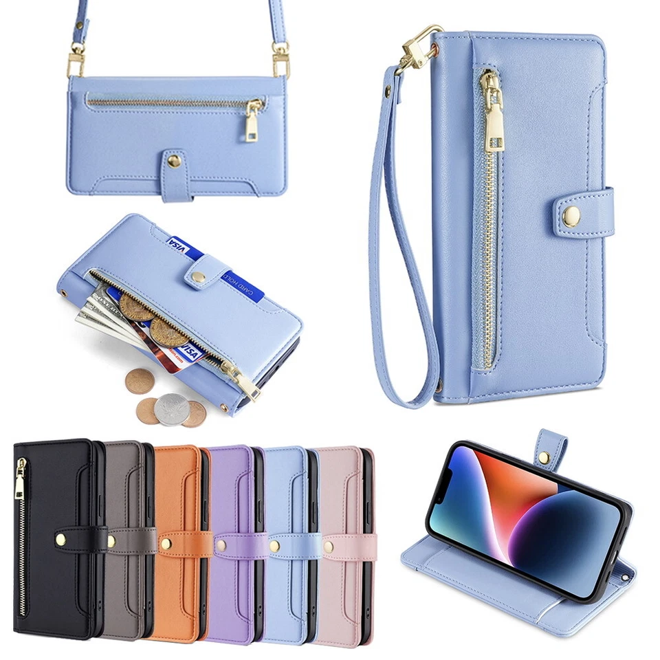 Cartera magnética bandolera cordón cuero genuino funda para One Plus 10 Pro Foto 2 de 4