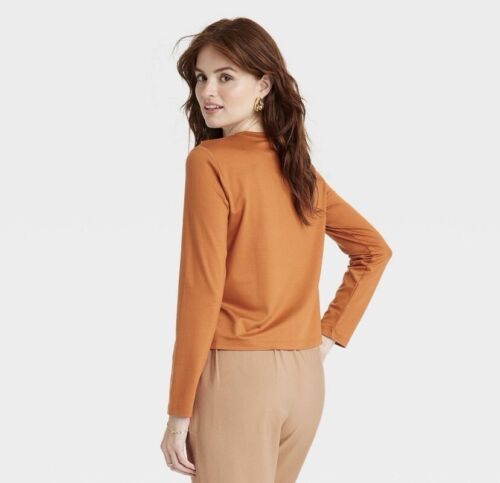 NWT Women's A New Day Small Burnt Orange Long Sleeve Crew Neck T-Shirt - Picture 2 of 5