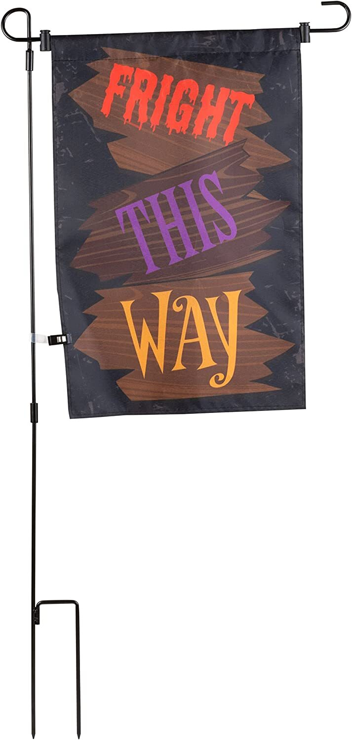 Halloween 12"x18" Outdoor Banner Garden Flag "Fright This Way" POLE