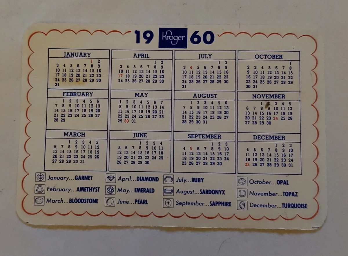 Kroger calendar wallet card 1960 with pledge on the flip side--vintage |  eBay