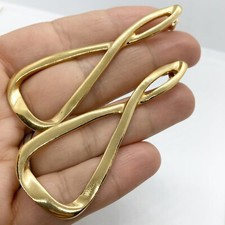 VTG OVERSIZED ABSTRACT SHINY GOLD DROP TWIST HOOP BOLD STATEMENT EARRINGS POST