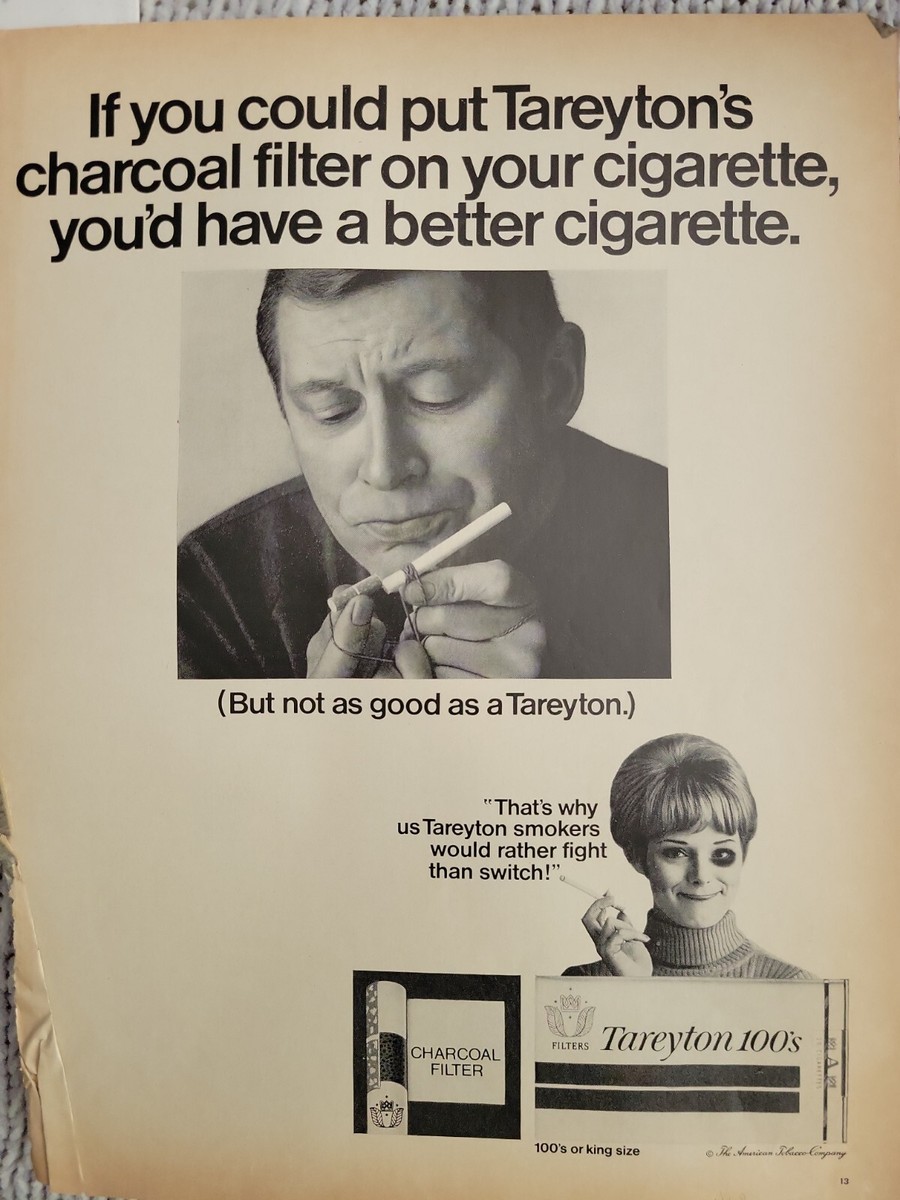 tareyton cigarettes charcoal filter 1968 Tareyton Cigarettes charcoal filter man black eye smoking vintage ad