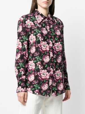 Magda Butrym Blouse Pink Floral Print Black Silk Top Button Down SZ 40 New $864